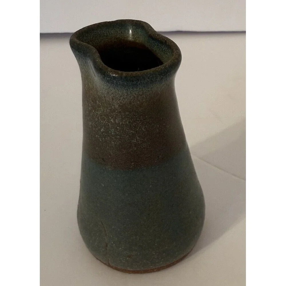 Small Studio Art Pottery Bud Vase Lot of 2 Blue Green & Brown-Signed-Approx.3